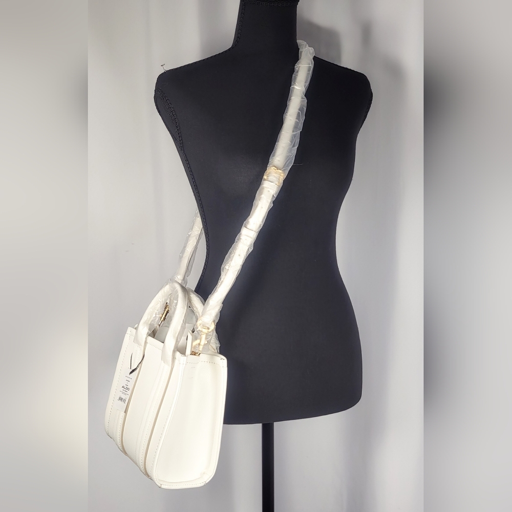 NWT ALDO White Satchel Handbag Crossbody Strap Gold Hardware Tote - Picture 2 of 8